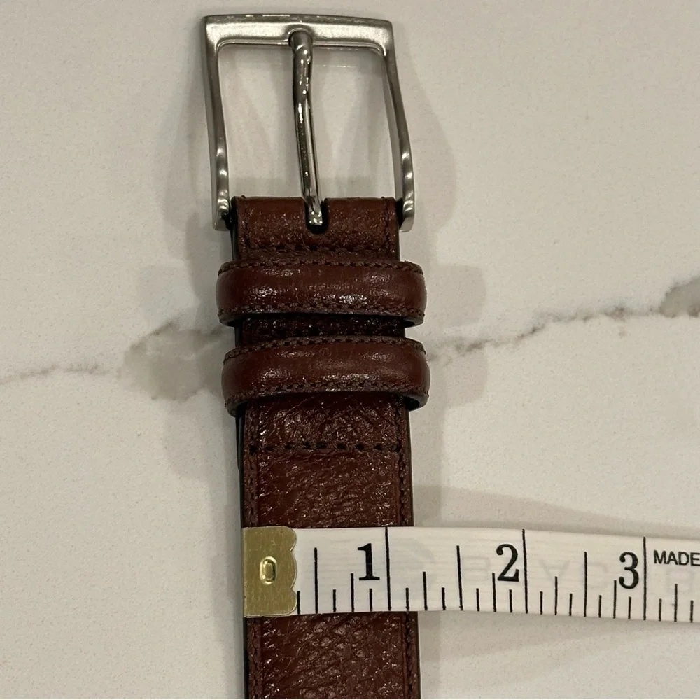 Perry Ellis Portfolio Mens Brown Leather Belt Silver Buckle Sz 36 Career Casual